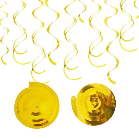 Plastic Streamer Spiral Ceiling Garland,Sparkle Golden Plastic Ceiling Decorations,Foil Swirl Decorations Supplies for Birthday,Party(24pack)