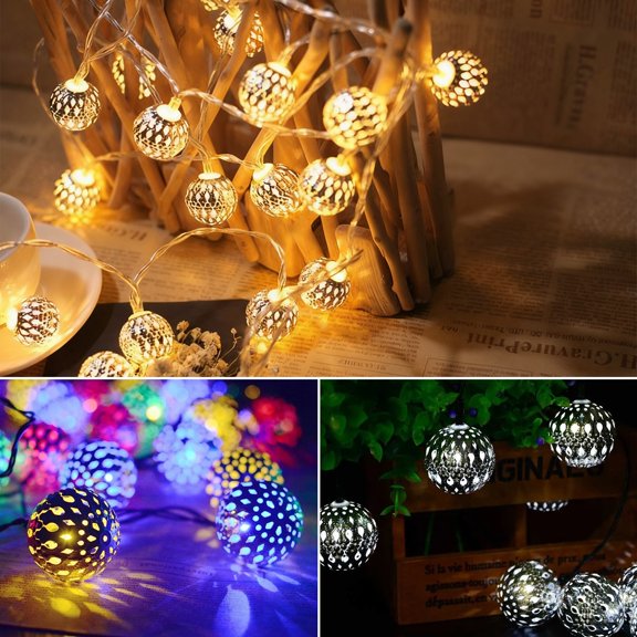 Plastic String Lights Christmas LED String Lights Moroccan Ball Iron Hollow JASKFLY