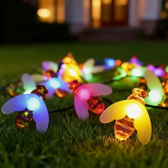 Plastic String Lights Honeybee String Lights Plug In LED 393.7" Indoor Outdoor Garden Decor Yellow Multicolor 1Pcs JASKFLY