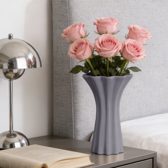 Plastic Striped Vase for Dried Flowers, Decorative Vase for Coffee Table and Desk Decor, 9x6x4 inches, Lightweight Plant Display for Home and Office