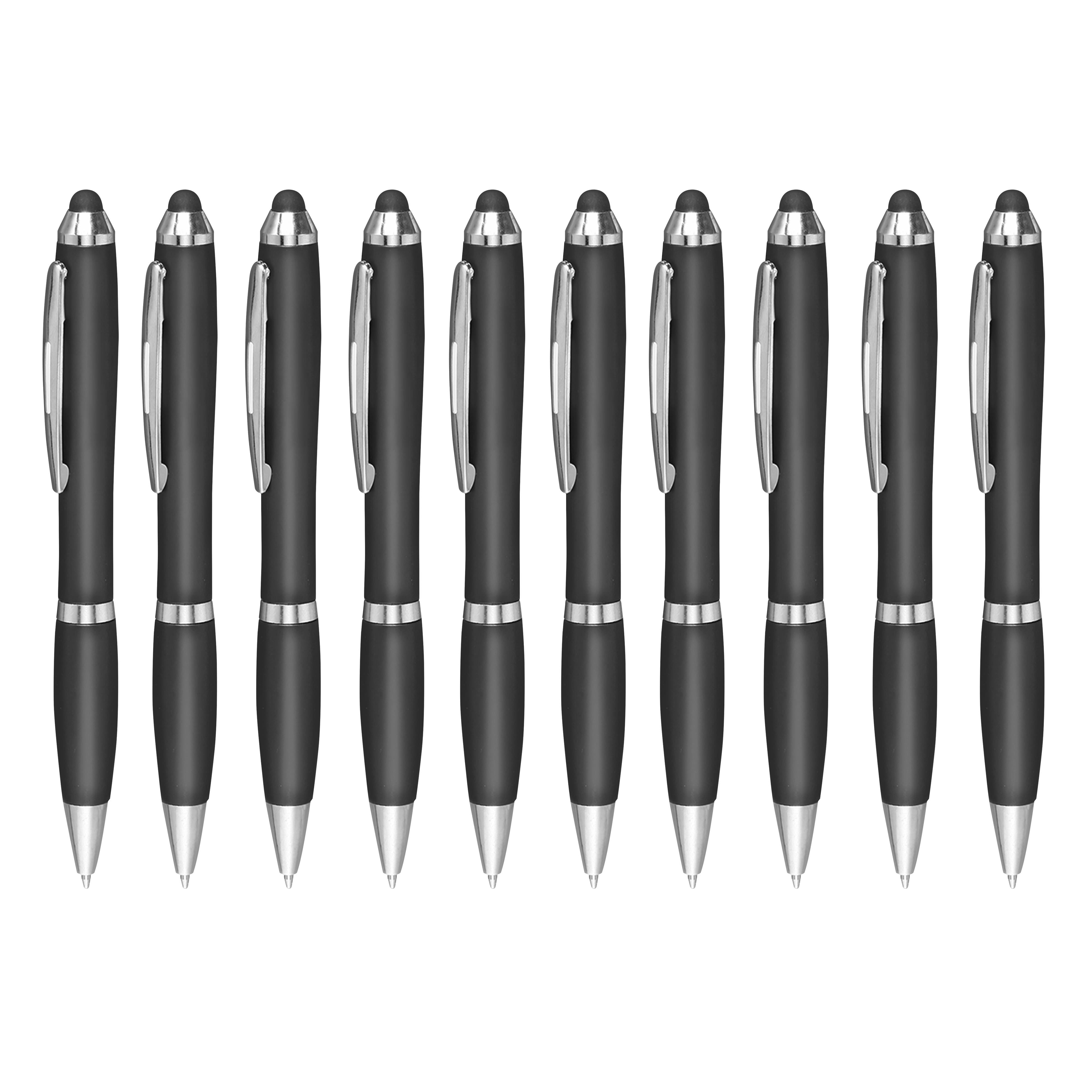 Plastic Stylus Pens Set of 10, Bulk Pack - Black Ink, Great for Office, School, Business, Tradeshows, Events - Black