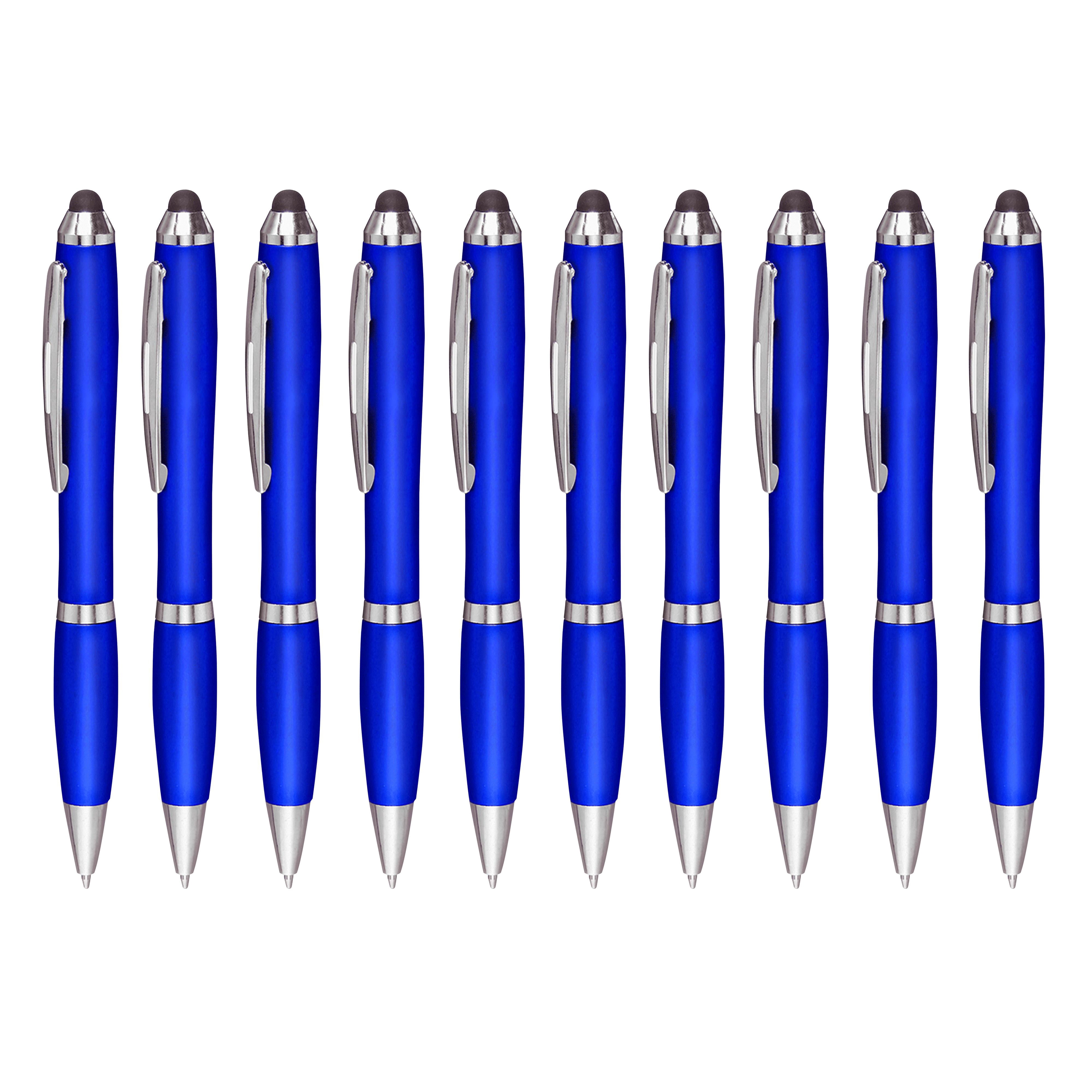 Plastic Stylus Pens Set of 10, Bulk Pack - Black Ink, Great for Office, School, Business, Tradeshows, Events - Blue