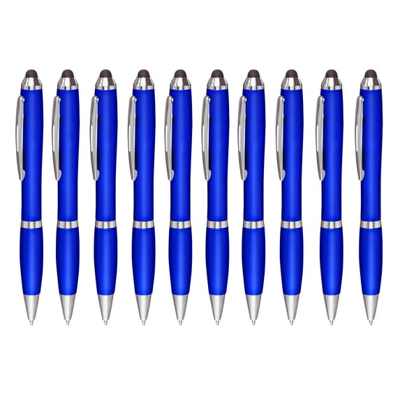 Plastic Stylus Pens Set of 10, Bulk Pack - Black Ink, Great for Office, School, Business, Tradeshows, Events - Blue