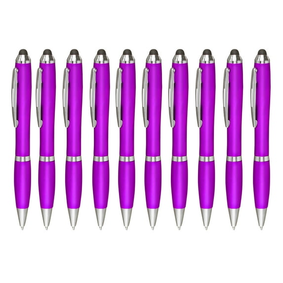 Plastic Stylus Pens Set of 10, Bulk Pack - Black Ink, Great for Office, School, Business, Tradeshows, Events - Purple