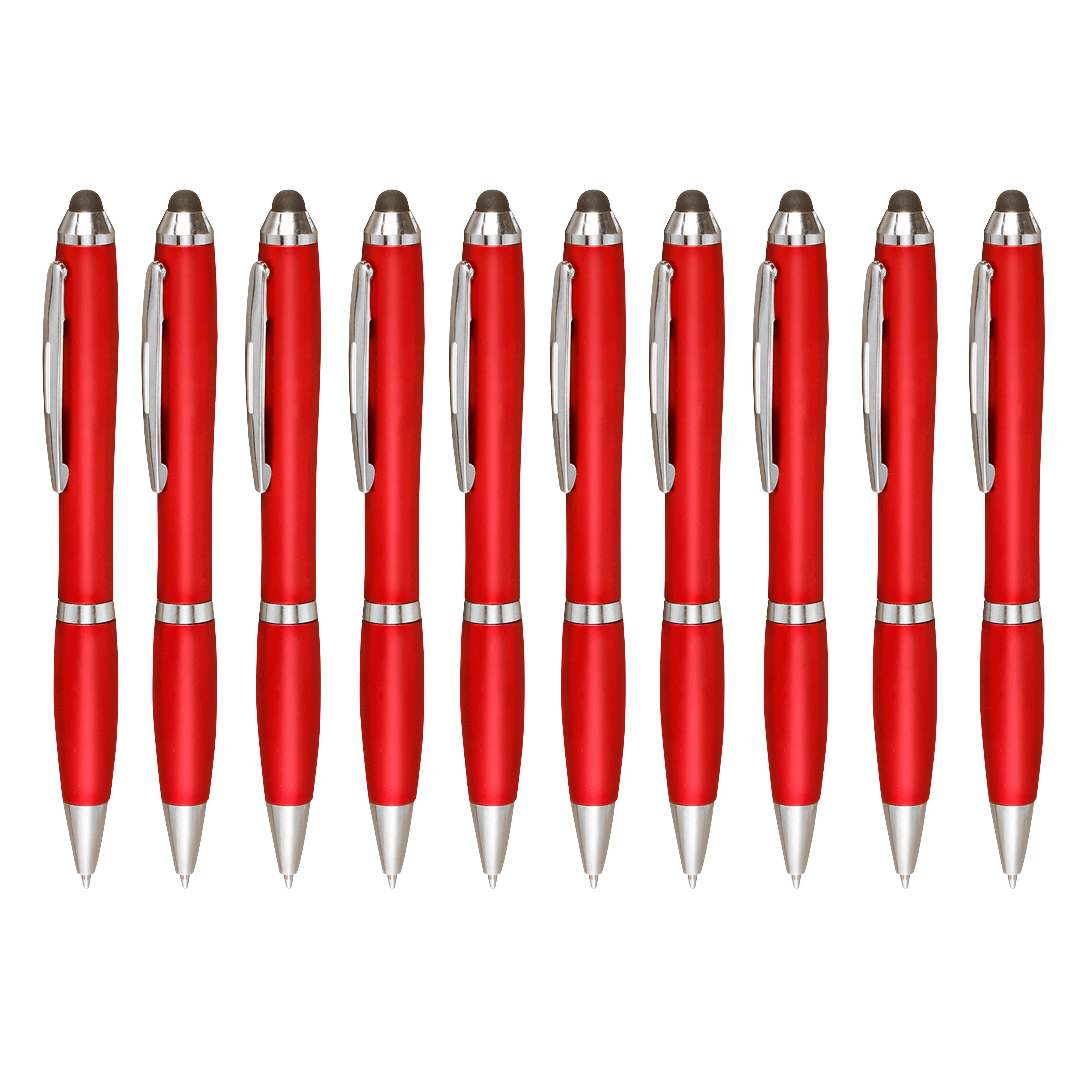 Plastic Stylus Pens Set of 10, Bulk Pack - Black Ink, Great for Office, School, Business, Tradeshows, Events - Red