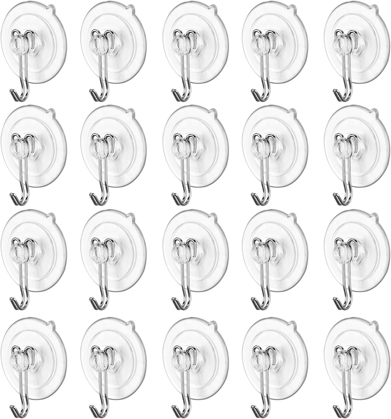 Plastic Suction Hook with Wire Hook, 45 mm/ 1.3/4 Inch, Clear, 20 Pack