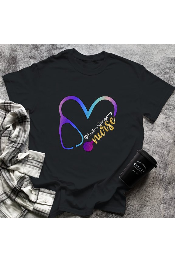 Plastic Surgery Nurse Watercol Love Heart Stethoscope RN Mom, Small, Black