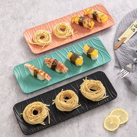 Plastic Sushi Serving Platter Tray, Long Rectangular Non-Slip Stackable Plate for Parties, Charcuterie, Desserts and Appetizers (11.6 x 3.9 in)