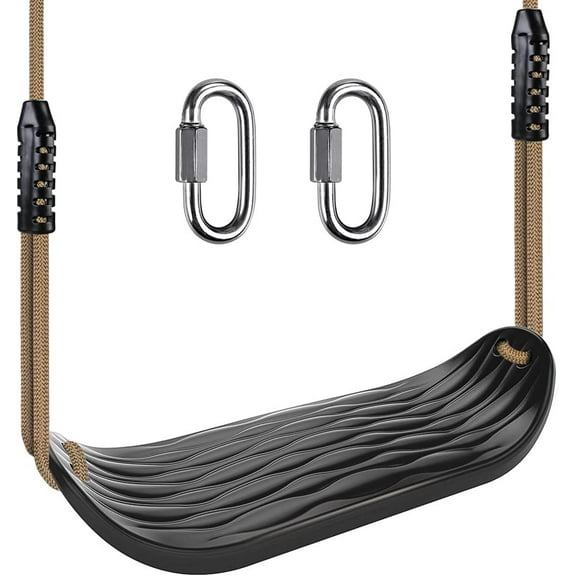 Plastic Swing Seat, Non Slip Tree Swing Set with Adjustable Rope and 2 Carabiners, Heavy Duty Playground Swing Set Accessories for Kid Indoor Outdoor Backyard, Black