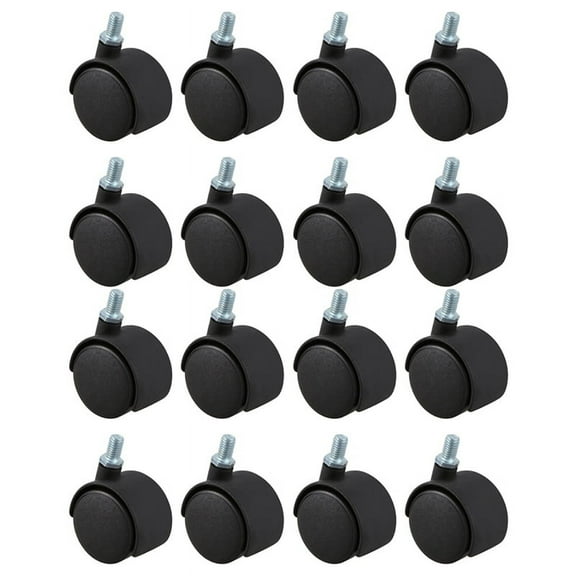 Plastic Swivel Caster 8mm Screw Stem 1.5-Inch Dia Wheel 16 Pcs Black
