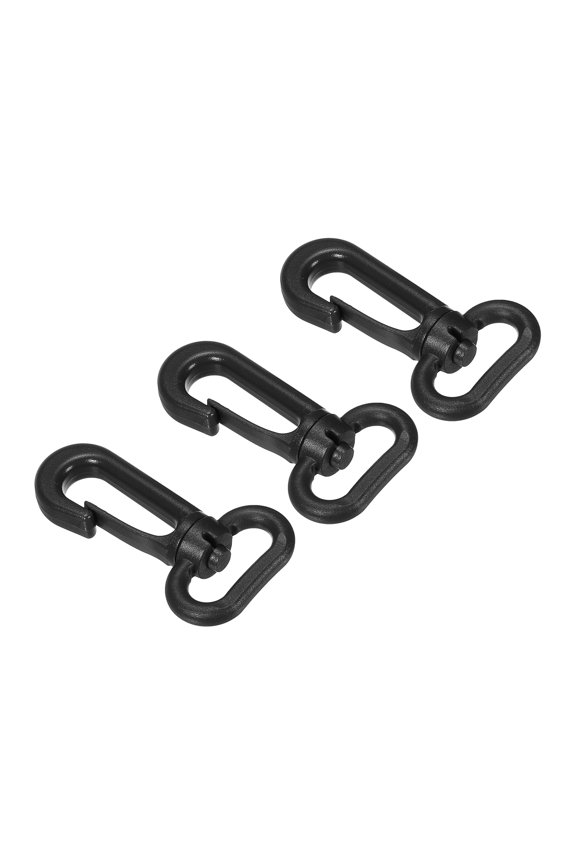 Plastic Swivel Snap Hook Rotary Lobster Clasp Buckle for Backpack Luggage Webbing Strap, Black, 3 Pack