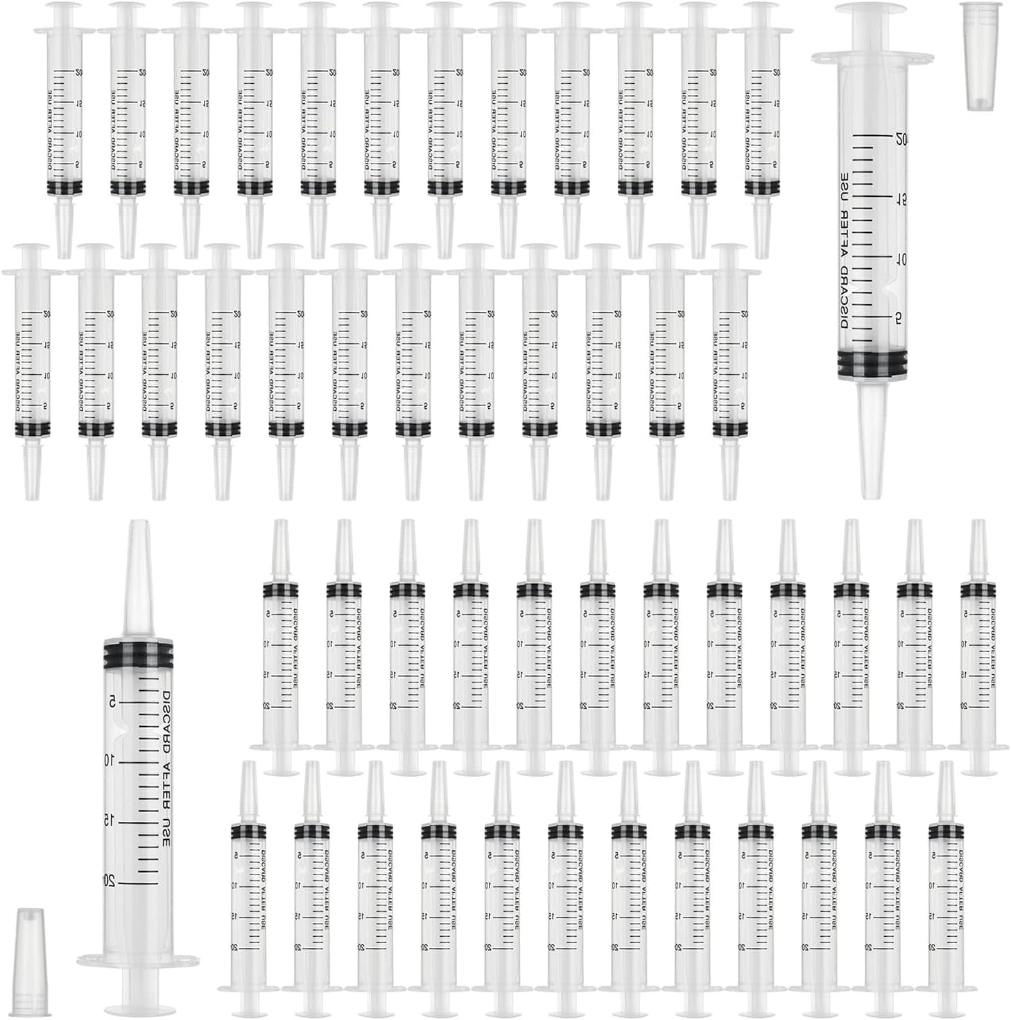 Plastic Syringes for Liquid, 20ml Syringes Without Needle & Individually Sealed, Syringes for Measuring,Lip Gloss, Liquid Refilling, DIY Crafts, Feeding Pets, Scientific Labs,50 Pack