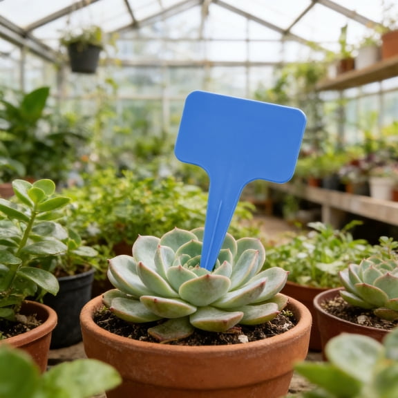 Plastic T-Type Herb Markers for Outdoor Gardens, Waterproof Garden Labels with Stakes, 100-Piece Set for Herb and Vegetable Identification - Blue