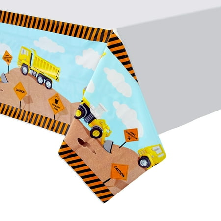 Plastic Table Cloth Cover for Kids Construction Birthday Party Supplies and Decoration (54 x 108 in, 3 Pack)