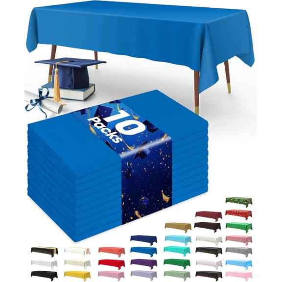 Disposable Plastic Tablecloths 10 Pack, 54 x 108 Inch Party Tablecloth, Rectangular Table Decoration Tablecloth, White Plastic Cover, Leakproof and Sturdy