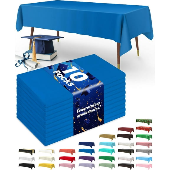 Plastic Table Cloth Disposable 10 Pack, 54 x 108 Inch Table Cloths for Parties, Decorative Tablecloths for Rectangle Tables, White Plastic Cover, Leakproof & Sturdy, White