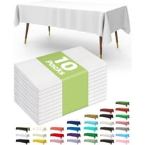 Plastic Table Cloth Disposable 10 Pack, 54 x 108 Inch Table Cloths, Party, Picnic, Wedding, Decorative Tablecloths, Rectangle, White Plastic Cover, Leakproof & Sturdy, White