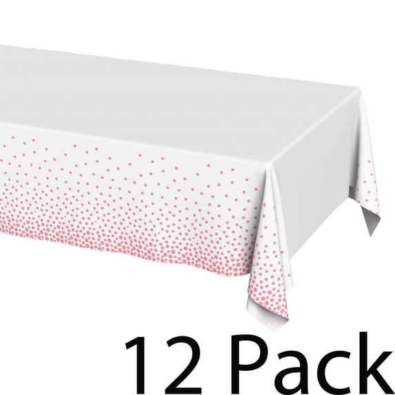 Plastic Table Cloth Disposable 12 Pack, 54 x 108 Inch, White, Pink Dot, for Party Picnic Wedding