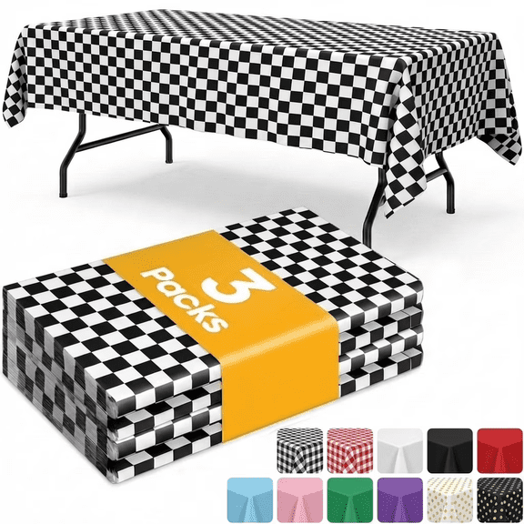 Sm:)e Plastic Table Cloth Disposable 3 Pack, 54 x 108 Inch, Black White Checked, for Party Picnic Wedding