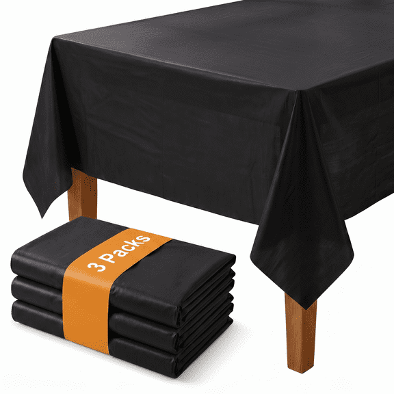 Plastic Table Cloth Disposable 3 Pack, 54 x 108 Inch, Black, for Party Picnic Wedding
