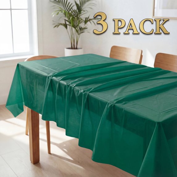 Plastic Table Cloth Disposable 3 Pack, 54 x 108 Inch, Green, for Party Picnic Wedding