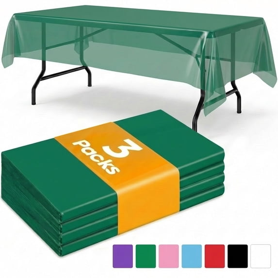 Plastic Table Cloth Disposable 3 Pack, 54 x 108 Inch, Green, for Party Picnic Wedding