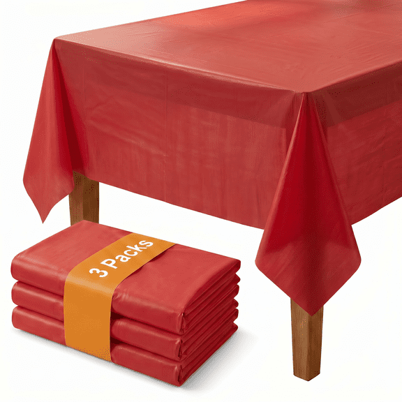 Plastic Table Cloth Disposable 3 Pack, 54 x 108 Inch, Red, for Party Picnic Wedding