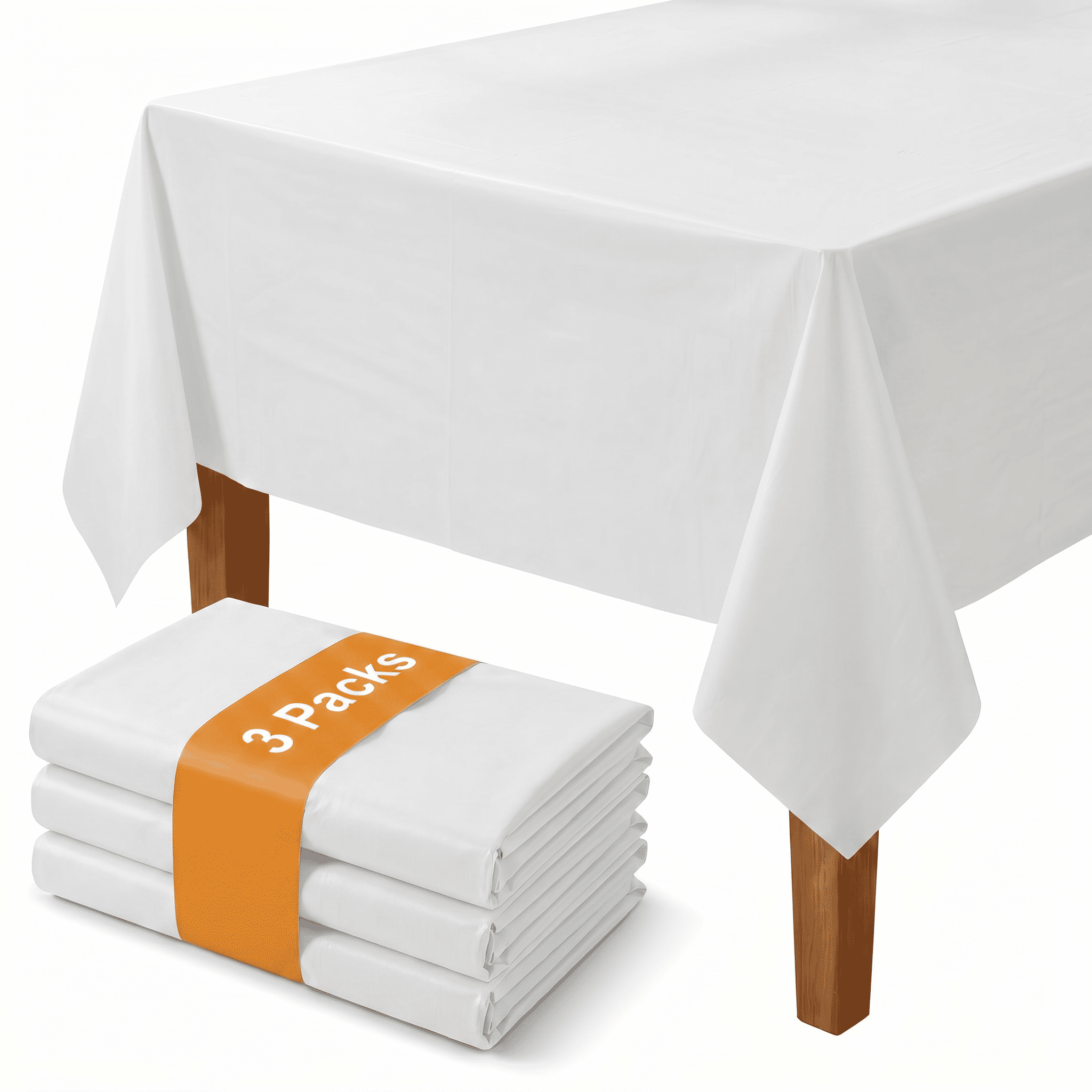 Plastic Table Cloth Disposable 3 Pack, 54 x 72 Inch, White, for Party Picnic Wedding