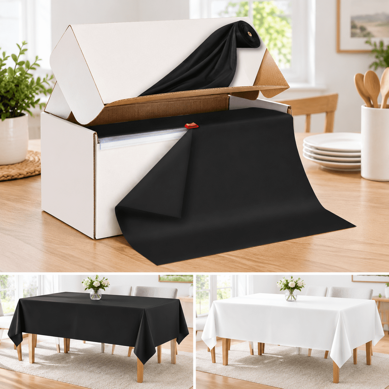 Plastic Table Cloth Disposable 54in X 310ft Black Tablecloth Roll ...