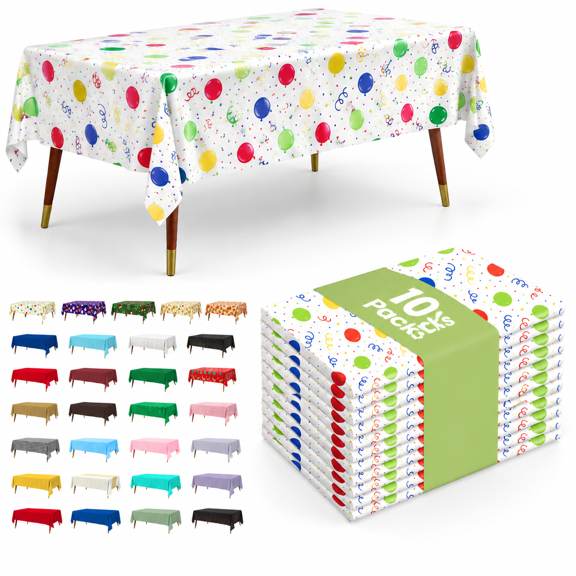 Plastic Table Cloth Disposable 54x108 Inch 10 Pack Rainbow