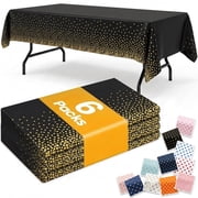 Plastic Table Cloth Disposable 6 Pack, 54 x 108 Inch, Black, Gold Dot, for Party Picnic Wedding