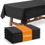 Plastic Table Cloth Disposable 6 Pack, 54 x 108 Inch, Black, for Party Picnic Wedding