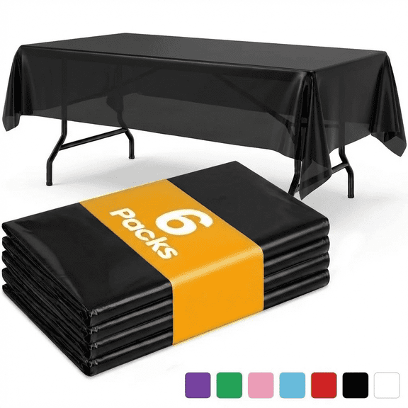 Plastic Table Cloth Disposable 6 Pack, 54 x 108 Inch, Black, for Party Picnic Wedding