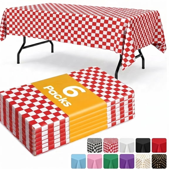 Sm:)e Plastic Table Cloth Disposable 6 Pack, 54 x 108 Inch, Red White Checked, for Party Picnic Wedding