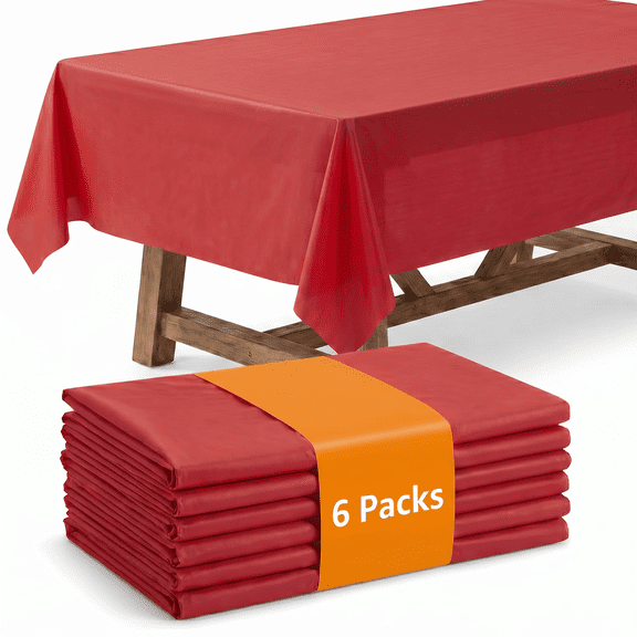 Plastic Table Cloth Disposable 6 Pack, 54 x 108 Inch, Red, for Party Picnic Wedding