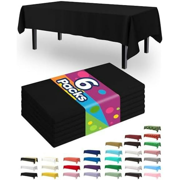 Plastic Table Cloth Disposable 6 Pack, 54 x 108 Inch Table Cloths, Halloween Party Decorations, Summerween Decor, Halloween Tablecloths, Rectangle, Plastic Cover, Waterproof, Black