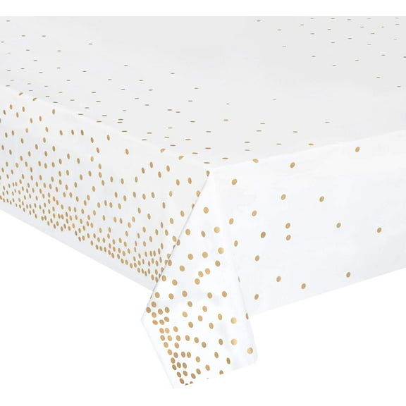 Plastic Table Cloth Disposable 6 Pack, 54 x 108 Inch, White, Black Dot, for Party Picnic Wedding