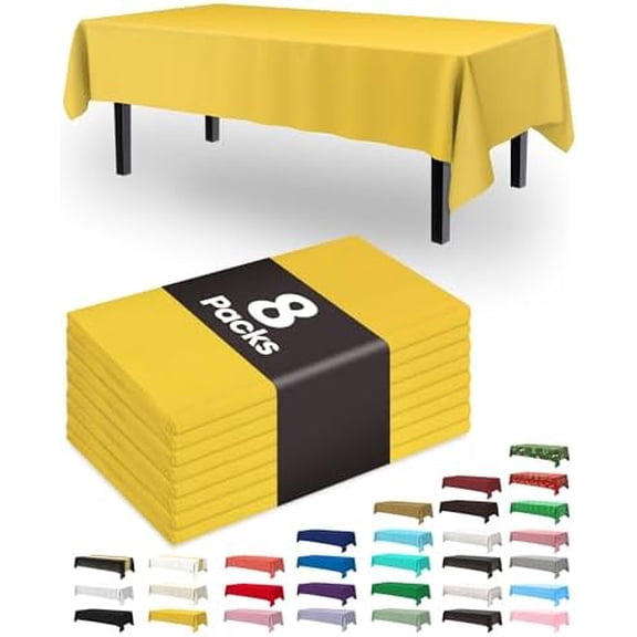 Plastic Table Cloth Disposable 8 Pack, 54 x 108 Inch Table Cloths, Easter Party, Decorative Tablecloths, Rectangle, Lemon, Pastel Plastic Cover, Leakproof & Sturdy, Yellow