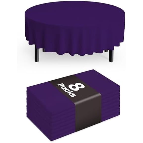 Plastic Table Cloth Disposable 8 Pack, 84'' Round Table Cloths, Graduation Decorations Class of 2026, Graduation Party Tablecloths, Round, Plastic Cover, Leakproof & Sturdy, Purple