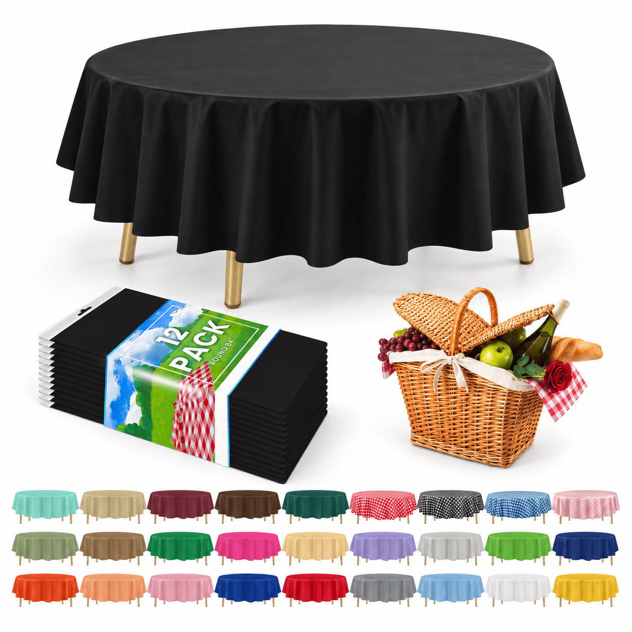 Plastic Table Cloth Disposable Round 84in. 12 Pack - Walmart.com