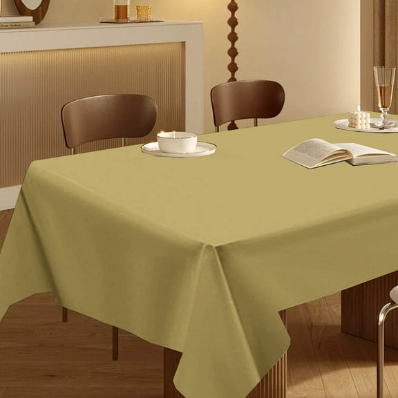 Plastic Table Cloths,Table Cloths Rectangle,72*54IN Dining Table Cover Waterproof,Waterproof Spillproof Plastic Flannel Backed Table Cloth, Wipe Clean Table Cover for Dining, Buffet(Gold)