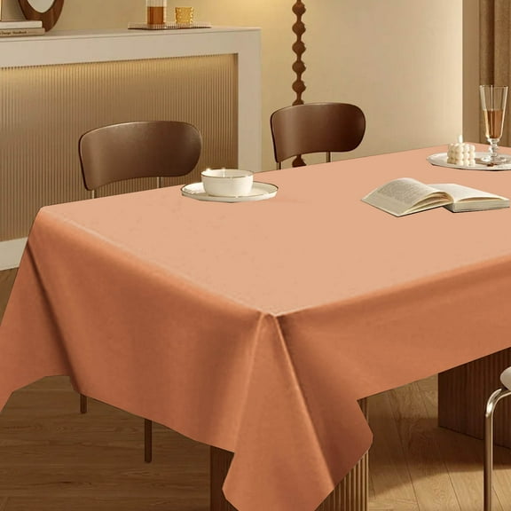 Plastic Table Cloths,Table Cloths Rectangle,72*54IN Dining Table Cover Waterproof,Waterproof Spillproof Plastic Flannel Backed Table Cloth, Wipe Clean Table Cover for Dining, Buffet(Rose Gold)