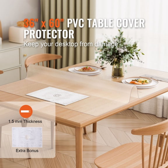 Plastic Table Cover,36x60"1.5 mm Thick Frosted Table Protector,Rectangle PVC Desk Mat,Waterproof&Easy Cleaning Desk Pad Tablecloth,for Office Dresser Dining Room Table Night Stand