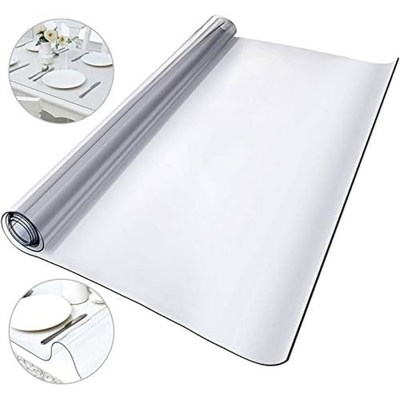 Plastic Table Cover, 42 x 80 x 0.08 in, Transparent PVC Table Cloth, Rectangle Clear Desk Mat, Water & Oil-Proof Desk Cloth for Dresser Cabinet, Dining, Coffee and Kitchen Table