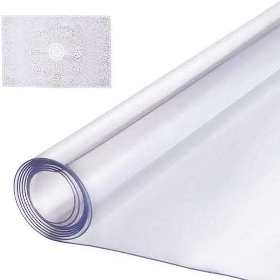 Plastic Table Cover, 48 x 48 Inch 1.5 mm Thick Clear PVC Protector, Square PVC Desk Mat, Waterproof & Easy Cleaning Desk Pad Tablecloth, for Office, Dresser, Dining Room, Night Stand