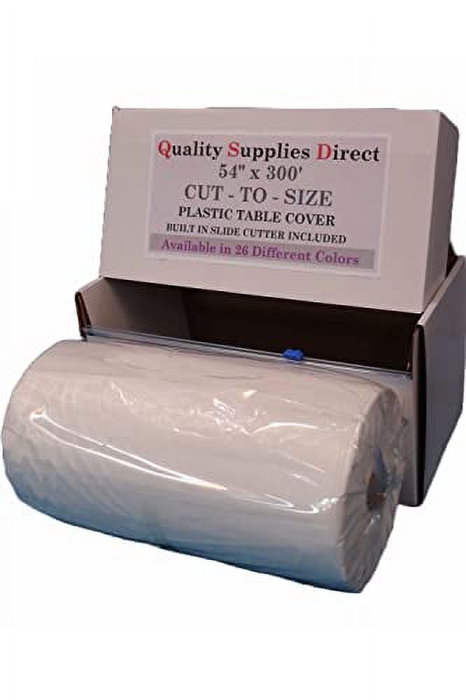 Plastic Table Cover Roll 300 Ft. X 54 In. Disposable Tablecloth With Slider Box Cutter