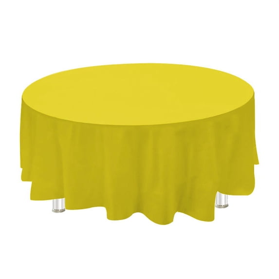 Plastic Table Cover, Round, 84-Inch, Yellow