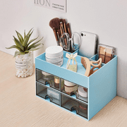 Plastic Table Organizer with 8 Compartments - Efficient Office Supplies Storage Solution for a Tidy and Organized Desk(Blue)