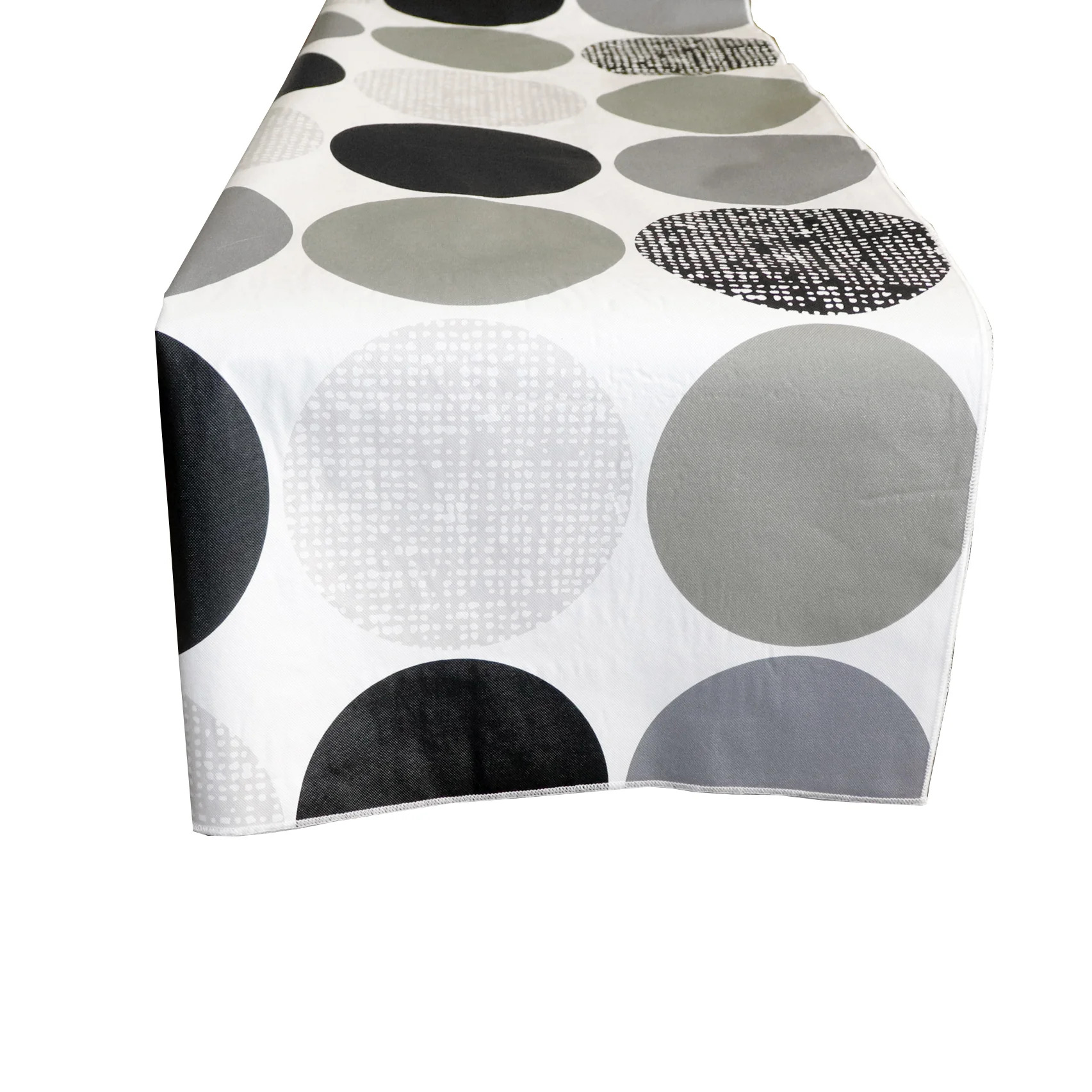 Plastic Table Runner NonSlip Flannel Backing Large Circles Gray
