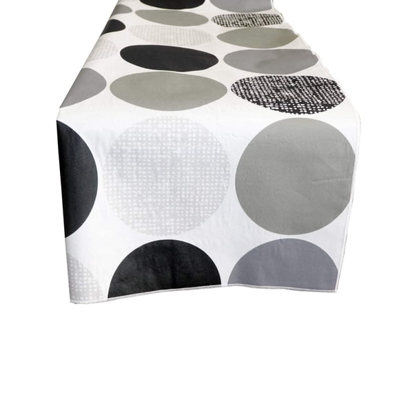 Plastic Table Runner Non-Slip Flannel Backing - Large Circles Gray